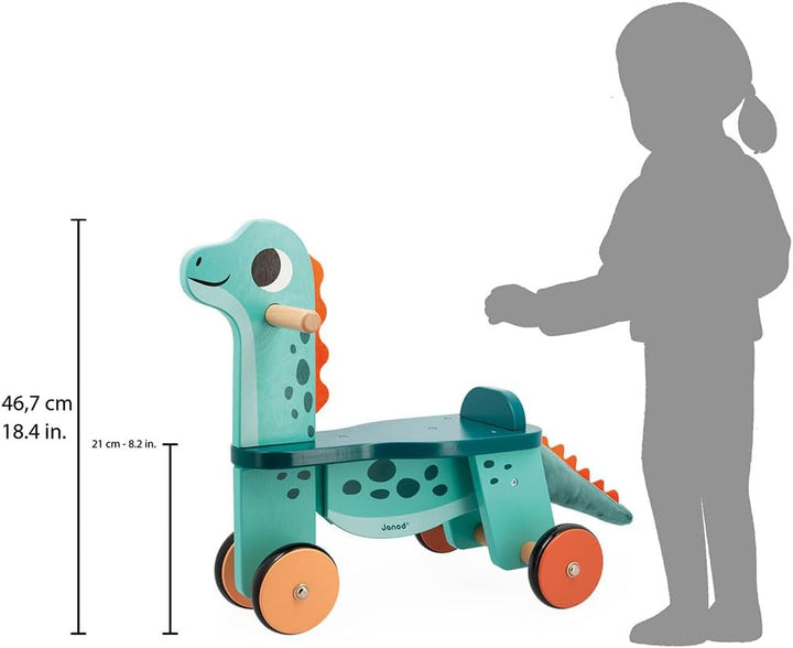 Janod Portosaurus Dinosaurier-Reittier-Sitzhöhe 21 cm-Abnehmbarer Plüschschwanz-Lernspielzeug aus FS