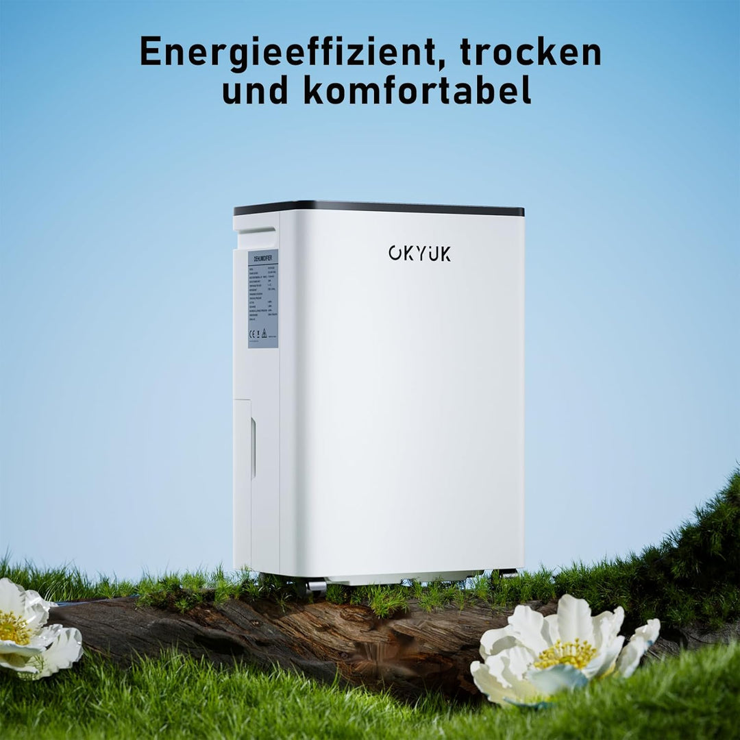 OKYUK Luftentfeuchter Elektrisch 12L mit Digitaler Luftfeuchtigkeitsanzeige, 32dB Leiser 30m², mit a