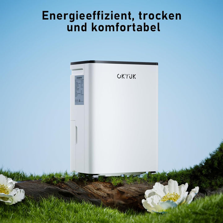 OKYUK Luftentfeuchter Elektrisch 12L mit Digitaler Luftfeuchtigkeitsanzeige, 32dB Leiser 30m², mit a