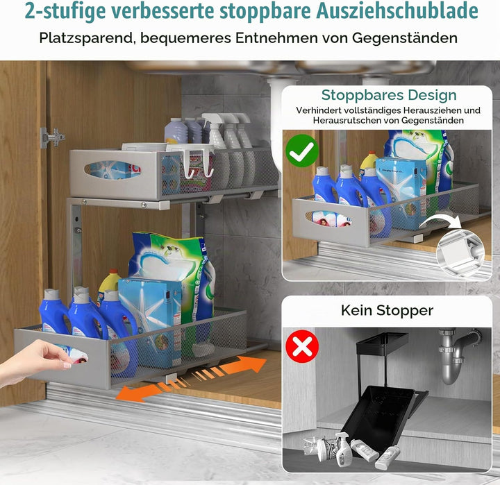 Housolution Unter Waschbecken Spüle Organizer Unterschrank Regal, Grau | Robustes Metall, Höhenverst