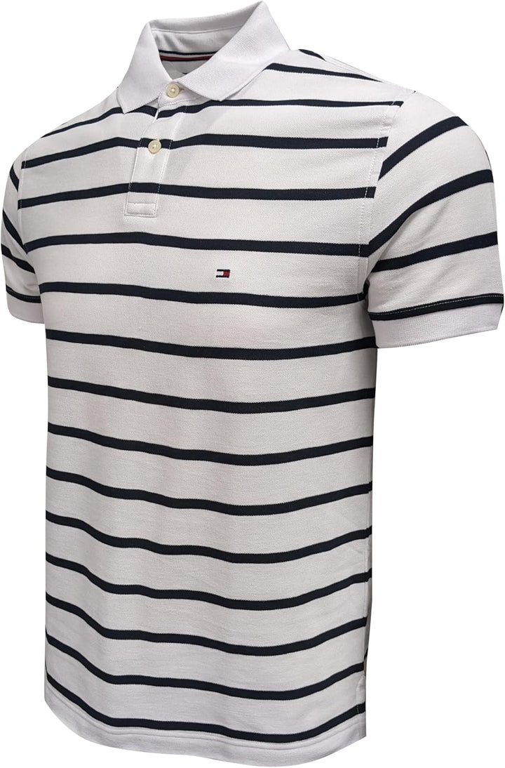 Tommy Hilfiger Herren Kurzarm Poloshirts M Weiss/Marineblau, M Weiß/Marineblau