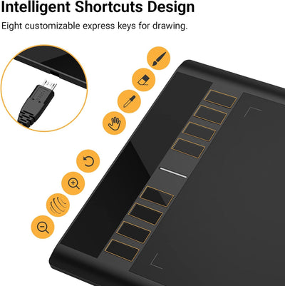 UGEE Zeichentablett für PC M708, 10 Zoll Grafiktablett ohne Display, 266RPS OSU Stifttablett, Zeiche