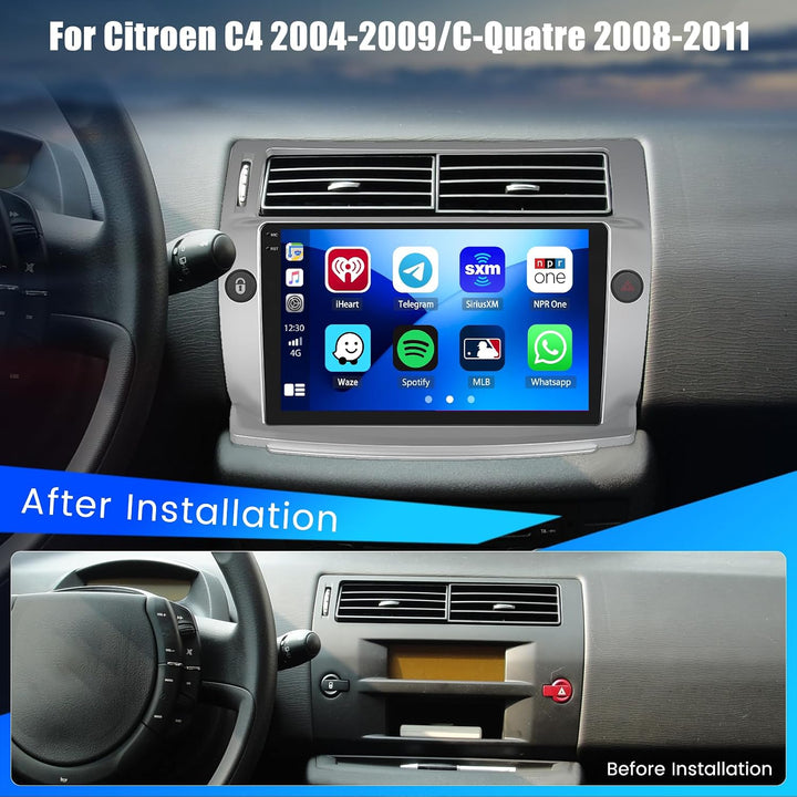 Hikity 4+64G Autoradio für Citroen C4 2004-2009/C-Quatre 2008-2012, 9" Bildschirm Radio mit Wireless