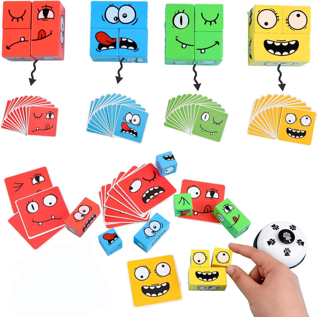 Holz-Ausdruck Spielzeug Würfelpuzzle, Interaktives Holzwürfel Spiel Puzzle Bauwürfel, Holzspiel Gese