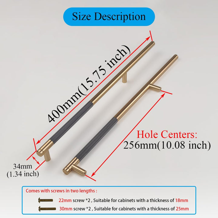 Pexintek 2 Stück Schrankgriffe Gold Moderne Griffe Möbel Möbelgriffe 256mm Lochabstand Türgriffe küc