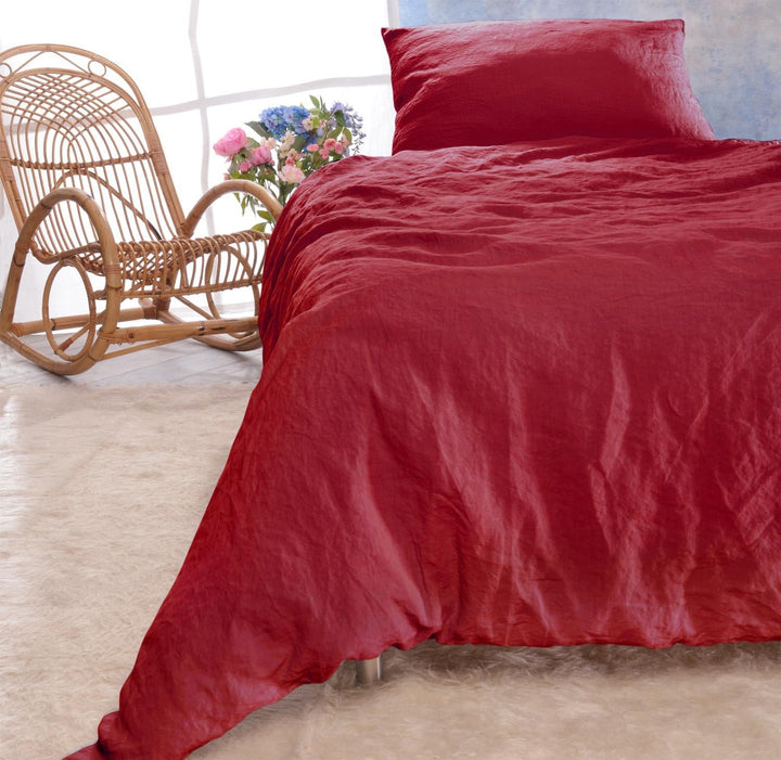 Wohnen & Accessoires GmbH & Co. KG Leinen-Bettwäsche Set Sintra 135x200cm + 40x80cm rot 2tlg. 135x20