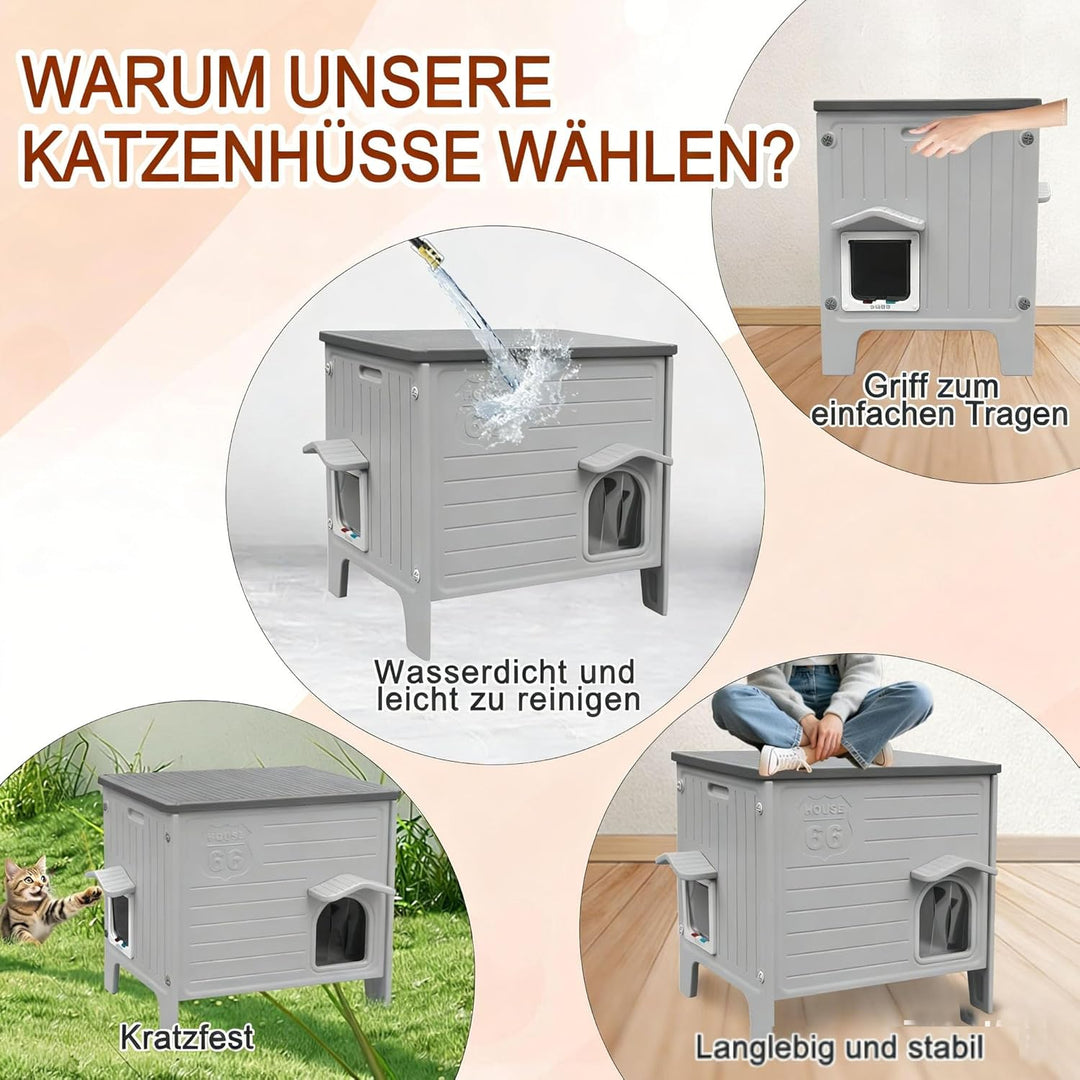 2-stöckiges Katzenhaus Outdoor, Winterfest für mittlere Katzen – Isolierte Ganzjahres-Schutzhütte mi