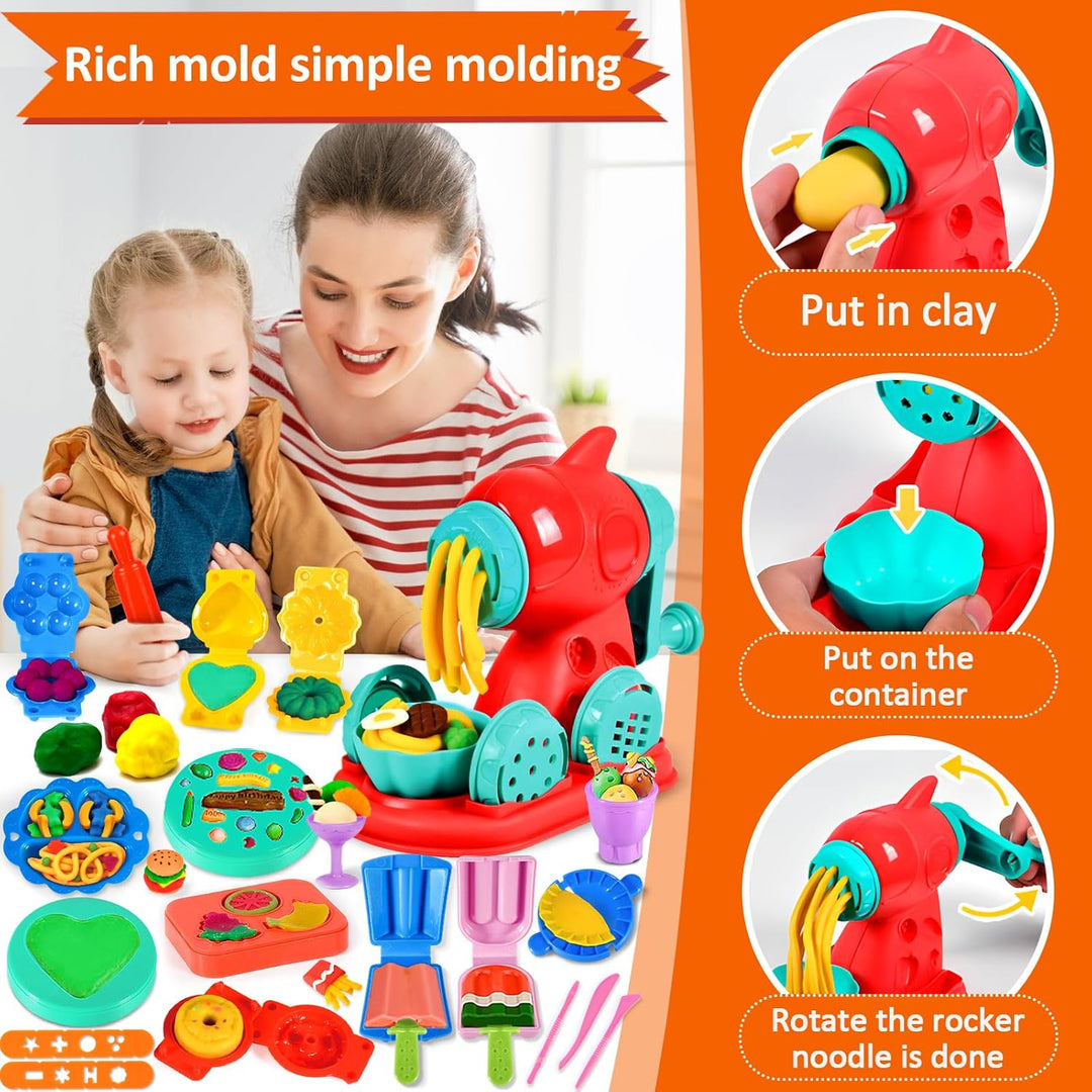 Knete Dough Set für Kinder, Kitchen Creations Nudelmaschine Spielset Burger Eiscreme, Knete Zubehör