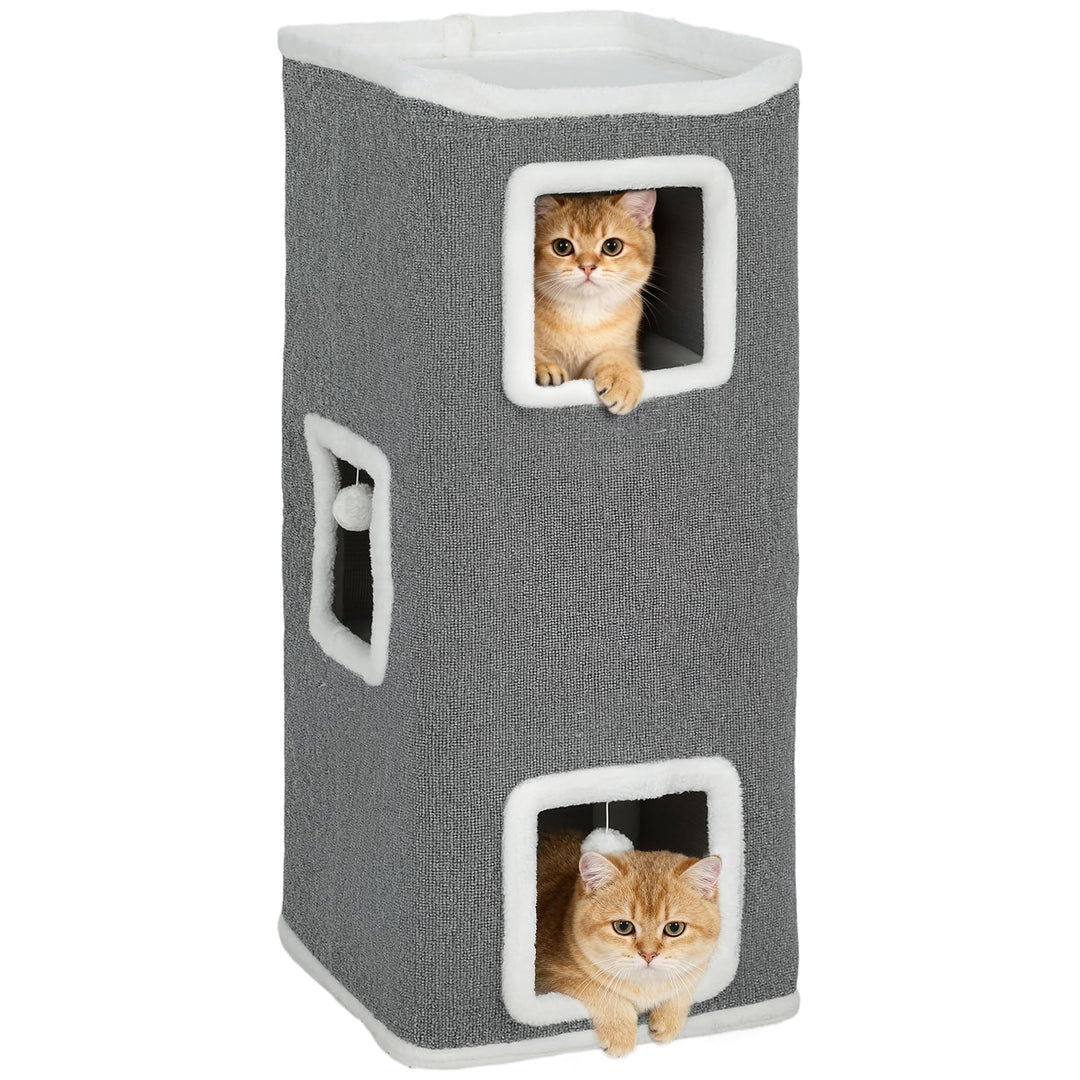 PawHut Kratztonne 100 cm Hoch 41 x 41 cm vierstöckige Katzentonne mit Spielball, Plüschrand, Katzenh