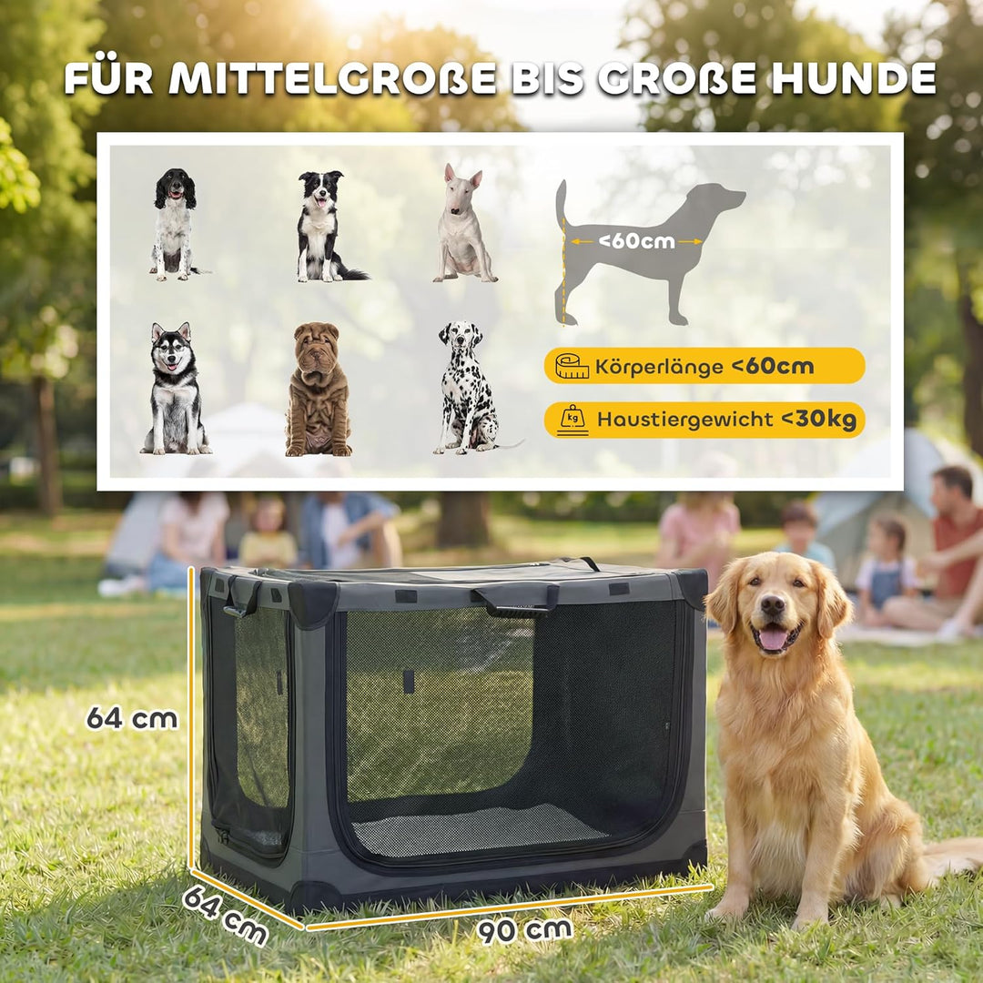 PawHut Hundebox faltbar 90x64x64cm Hundetransportbox mit Kissen abnehmbar waschbar Bezug atmungsakti