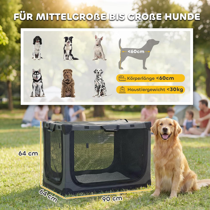 PawHut Hundebox faltbar 90x64x64cm Hundetransportbox mit Kissen abnehmbar waschbar Bezug atmungsakti