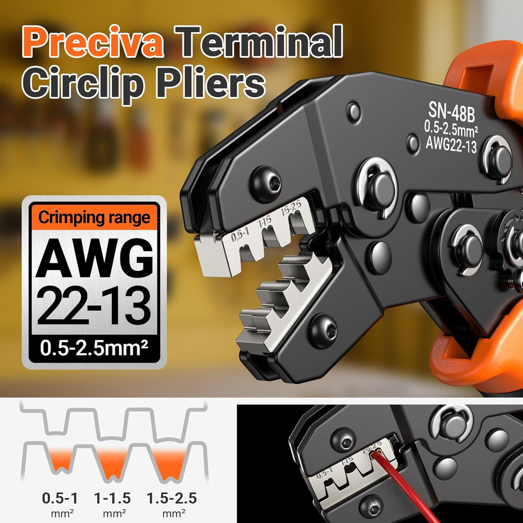 Crimpzange Flachstecker Set, Preciva Flachsteckhülsenzange 0,5-2,5 mm² Crimpzangen Krimpzange Crimpw