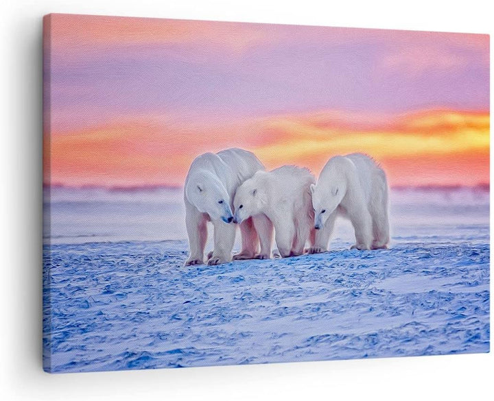 Bilder auf Leinwand Bären Winter Schnee Familie Leinwandbild 70x50cm Wandbilder Dekoration Wohnzimme