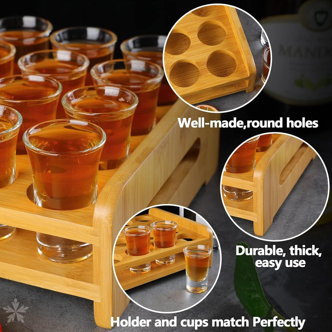 Schnapsglas-Set, 24 Stück, 30 ml, Schnapsglas-Halter, dicker Boden, klares Glas für Party, Club, Bar