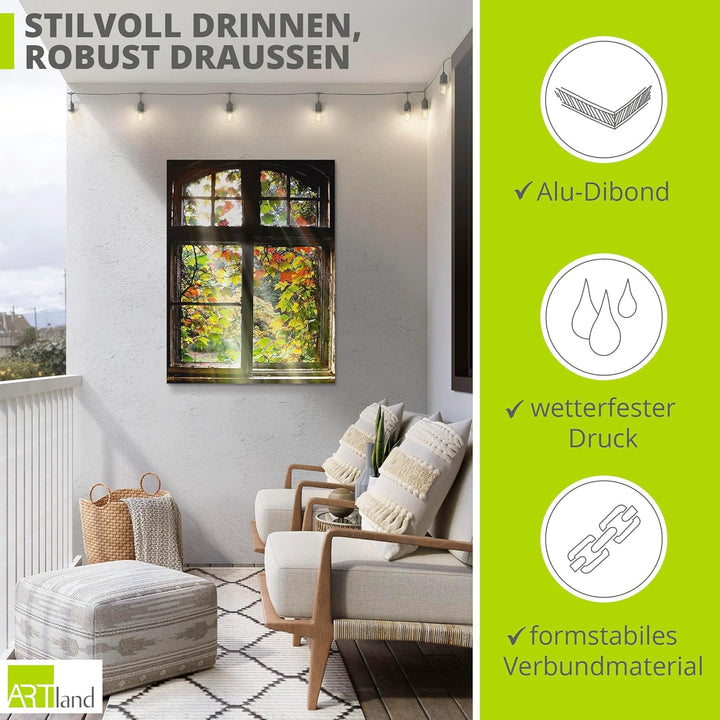 ARTland Wandbild Alu Verbundplatte für Innen & Outdoor Bild 45x60 cm Fensterblick Fenster Herbst Nat