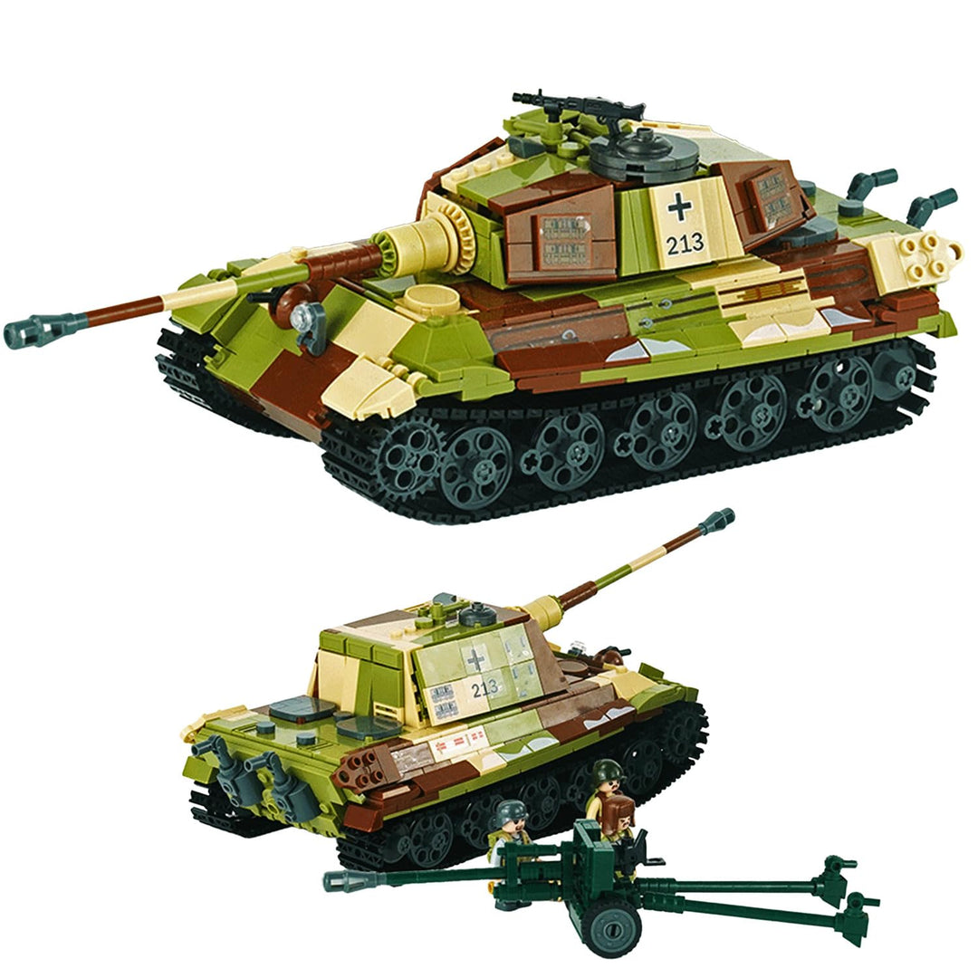 Tarcury Tiger II Schwerer Panzer WW2 Spielzeug-Baukasten - 930 PCS Army Spielzeugset mit 4 Spielzeug