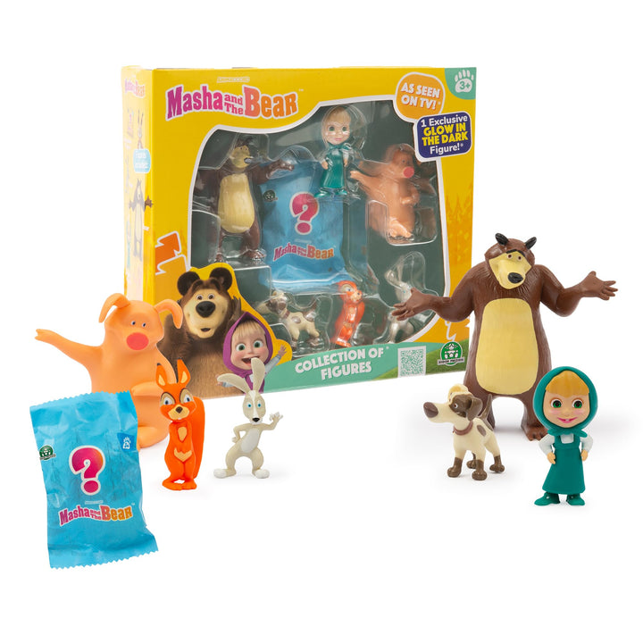 Masha und der Bär – Figuren-Set Multipack (6 Figuren + 1 Überraschungsfigur Glow in The Dark) MHA31