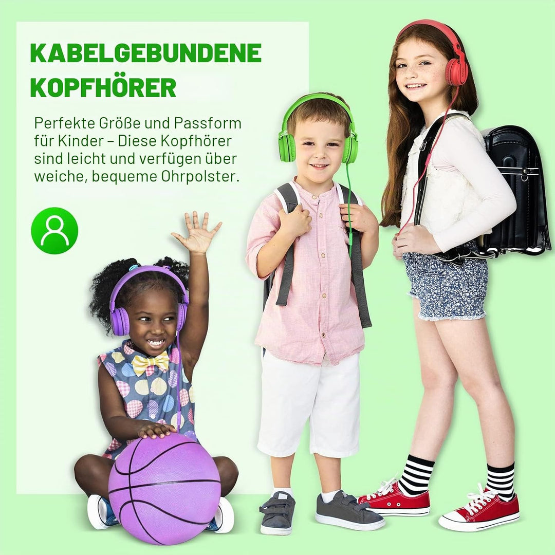 RockPapa 952 Kinder Kopfhörer mit Kabel, Kopfhörer Kinder Mädchen, HD Mikrofon, Klinke 3.5 mm, Faltb