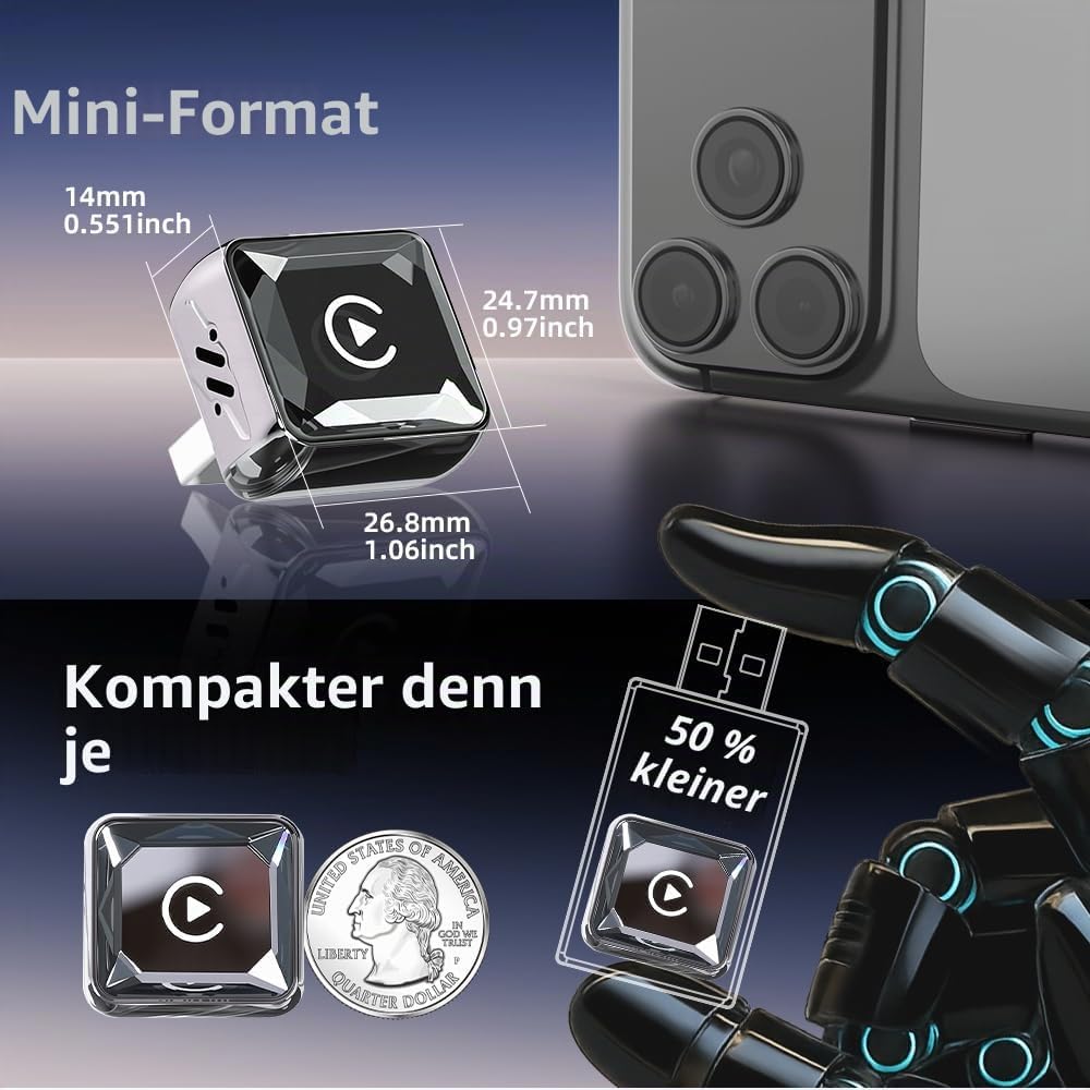 GemCoo 2-in-1 Wireless CarPlay Android Auto Adapter für Autos mit Kabel | iOS 10 / Android 11 kompat