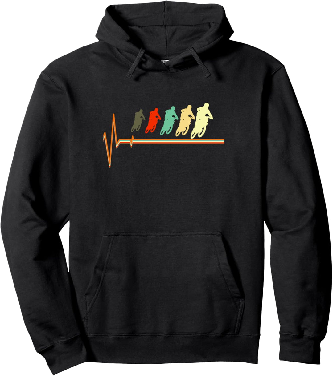 Motocross Shirt, Retro Vintage Motocross Heartbeat Pullover Hoodie