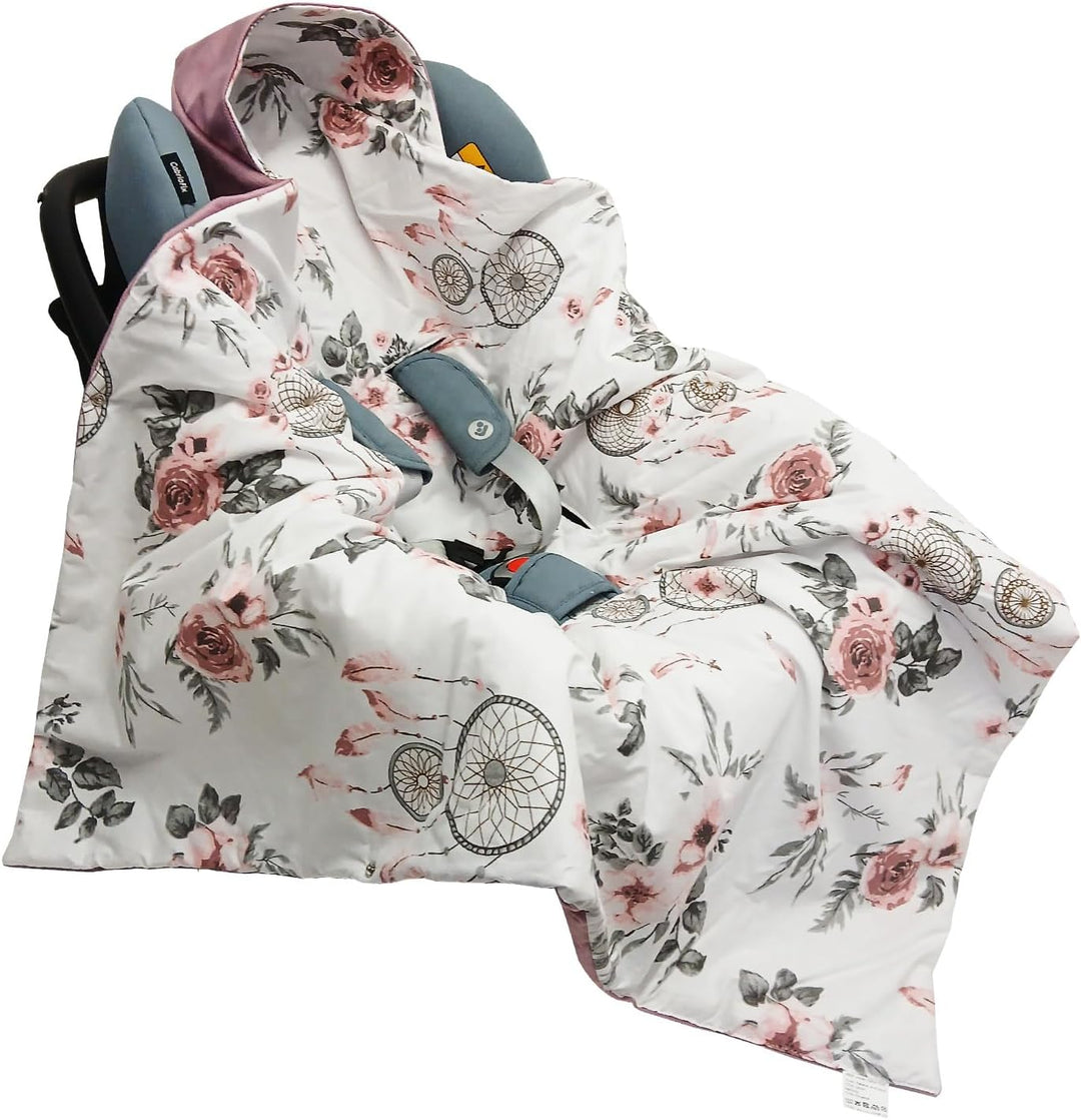 Baby Einschlagdecke Doppelseitig 86x86 cm Baumwolle-Velours für Kinderwagen und Babybett (Rosa Velou