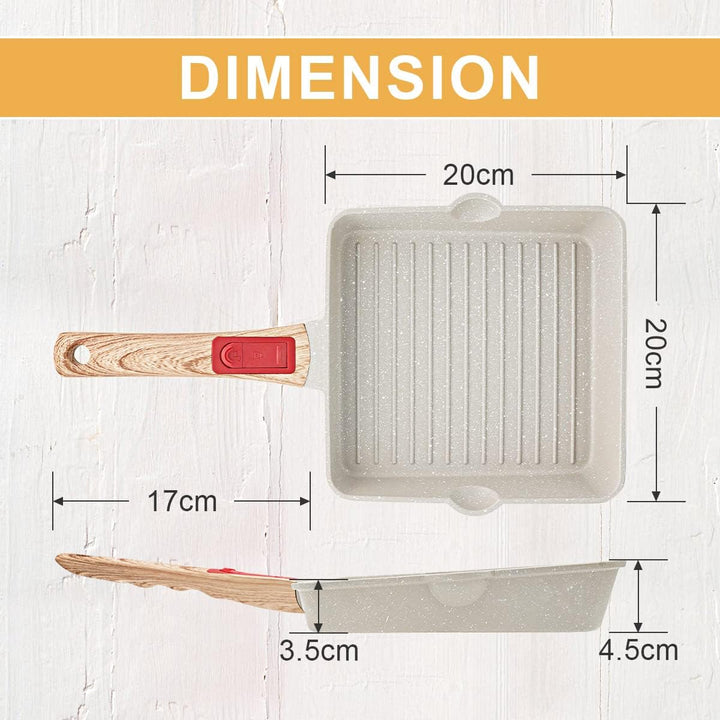 Bobikuke Grillpfanne 20x 20 cm, Steakpfanne Antihaft Beschichtet Aluminium Grill Pfanne mit zwei Aus