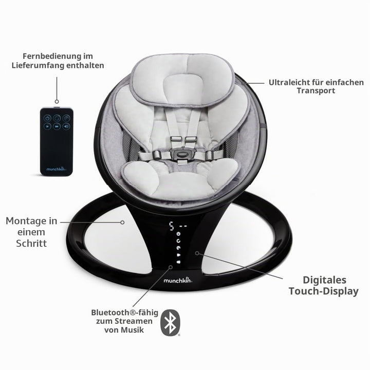 Munchkin Bluetooth-fähige, leichte Babywippe/Babyschaukel mit natürlicher Schaukelbewegung in 5 Bewe