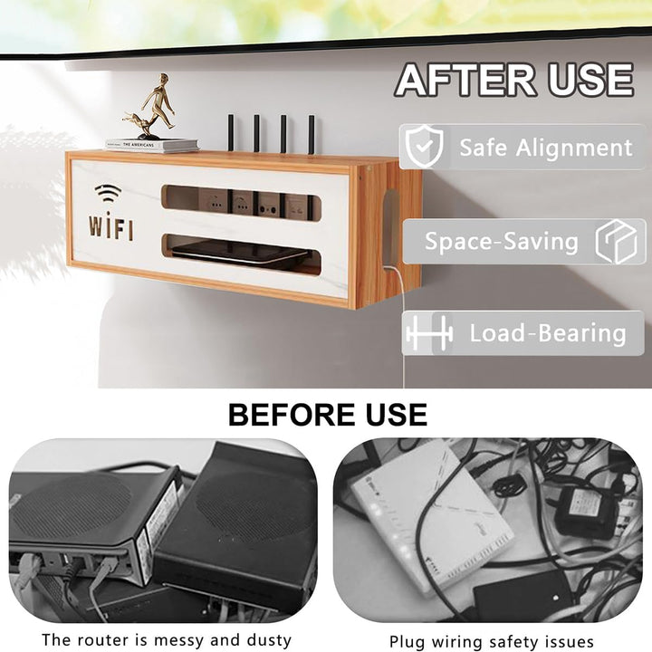 Router Schrank mit WiFi Box und Aufbewahrung für Router und Kabel, Wandmontierbares TV-Kabel-Organiz