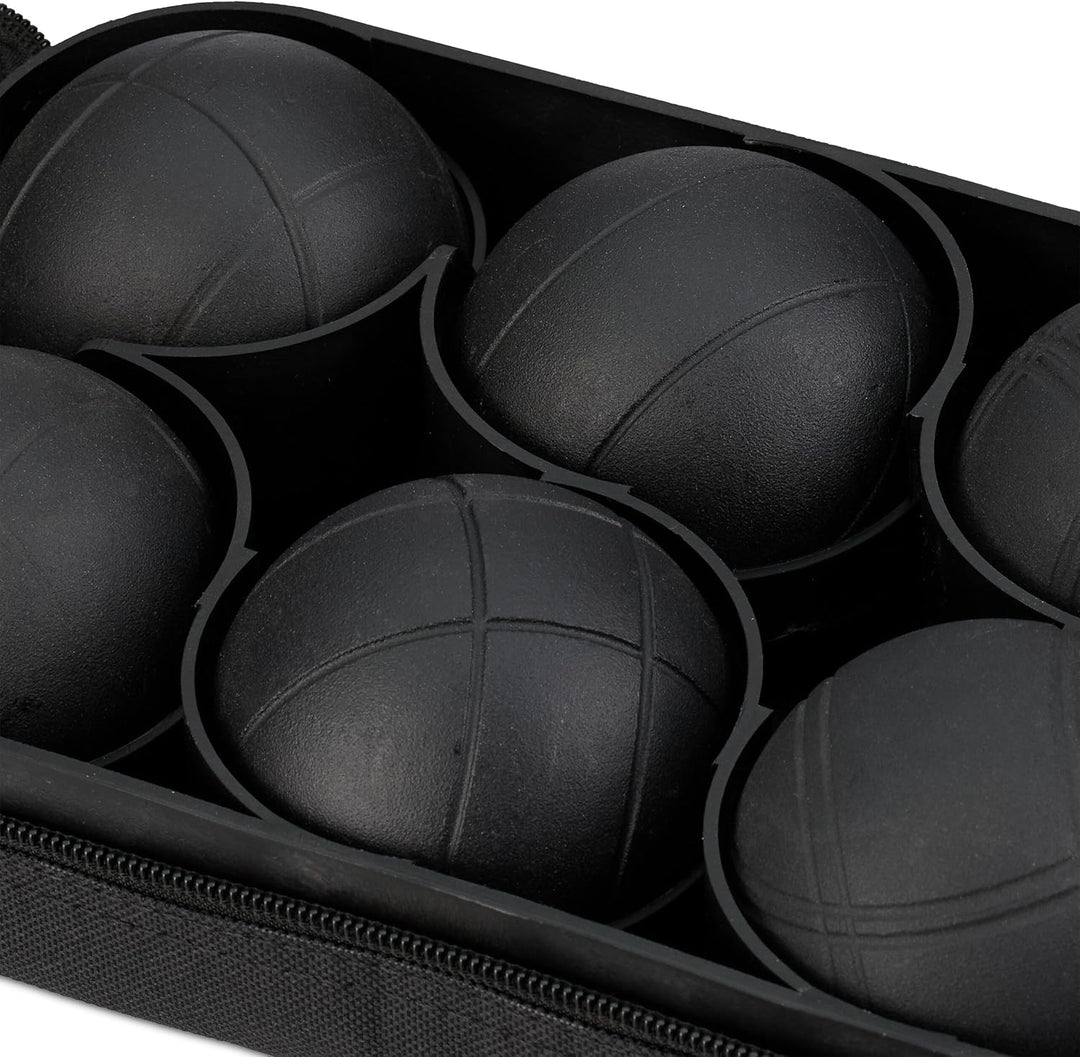 Relaxdays Boule Kugeln, 8 Metall-Kugeln, Set mit Zielkugel & Abstandsmesser, Tragetasche, Boccia Spi