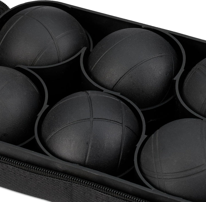 Relaxdays Boule Kugeln, 8 Metall-Kugeln, Set mit Zielkugel & Abstandsmesser, Tragetasche, Boccia Spi