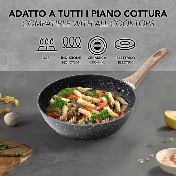 IPEA Antihaft-Pfanne für Nudeln und Frittieren – Induktion und Gasherd – 22 cm – Wok – Antihaft-Pfan