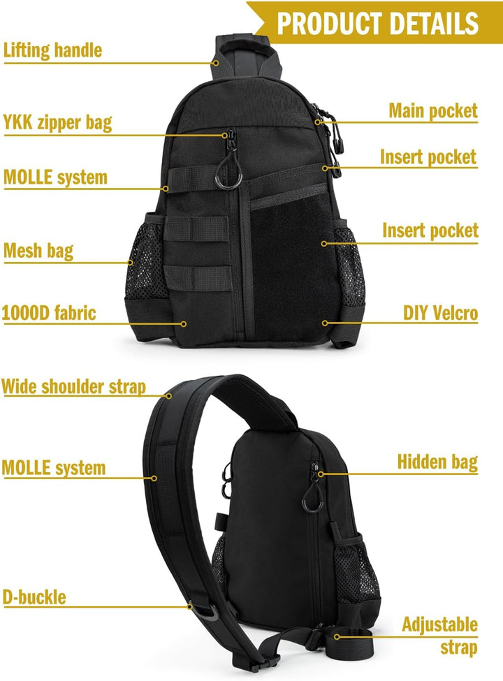 VIPERADE CHS1 EDC Brusttasche Herren Schultertasche,Leichter Sling Bag Klein Sling Rucksack mit vers