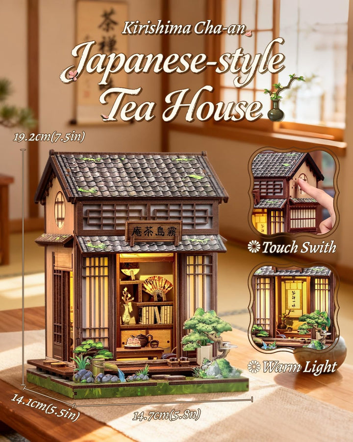 CUTEBEE Book Nook Kit - Puppenhaus für Erwachsene, DIY Miniatur Japanisches Tee Haus Selber Bauen Ba