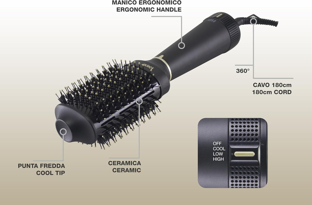 BEPER P301PIS102 Volumising Haartrockner-Bürste, 1200W, Bürste zum Glätten, Volumisieren und Locken,