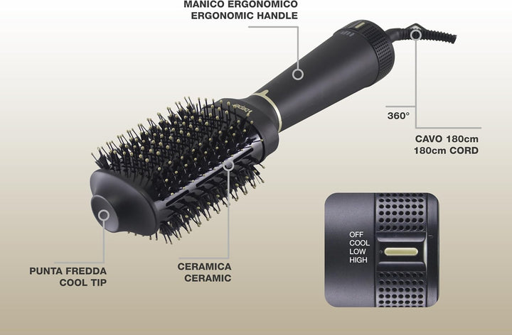 BEPER P301PIS102 Volumising Haartrockner-Bürste, 1200W, Bürste zum Glätten, Volumisieren und Locken,