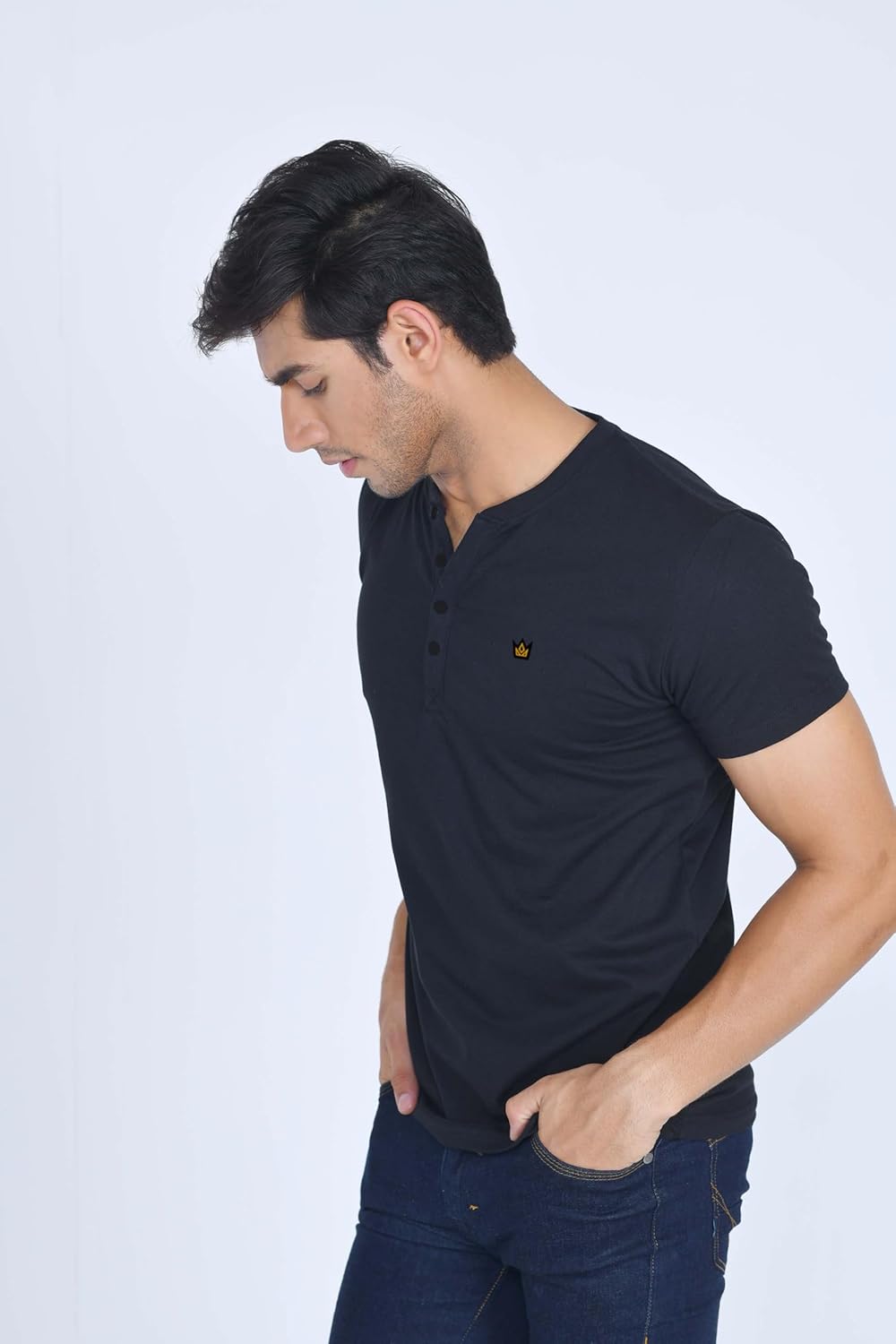 2er-Pack Herren-Henley-T-Shirts mit halben Ärmeln, leichte Henley-Oberteile Holzkohle & Mitternacht