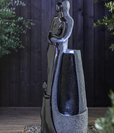 Dehner Gartenbrunnen Family mit LED Beleuchtung, ca. 120 x 42.5 x 27 cm, Polyresin, grau