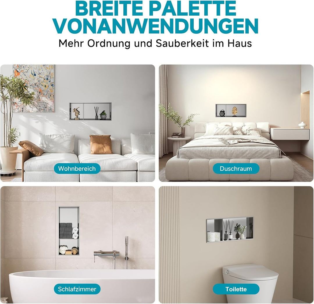 Wandnische Dusche 25x60cm(25x40,25x20cm), Integrierte Fliesenlose Duschablage Einbau Unterputz, Dopp