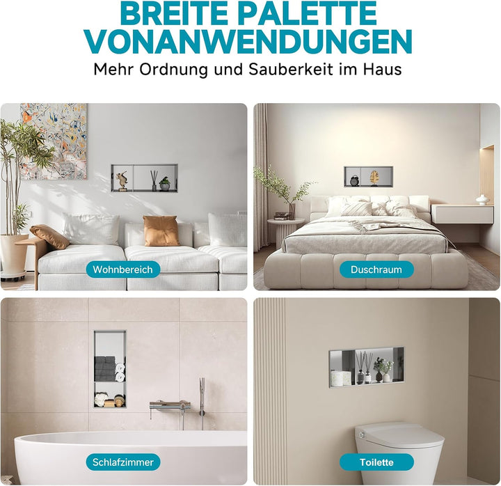 Wandnische Dusche 25x60cm(25x40,25x20cm), Integrierte Fliesenlose Duschablage Einbau Unterputz, Dopp