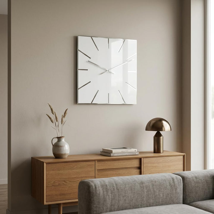 FLEXISTYLE Moderne grosse Wanduhr Exact 50cm, Acrylglas und Acrylspiegel, Stille, Wohnzimmer, Schlaf