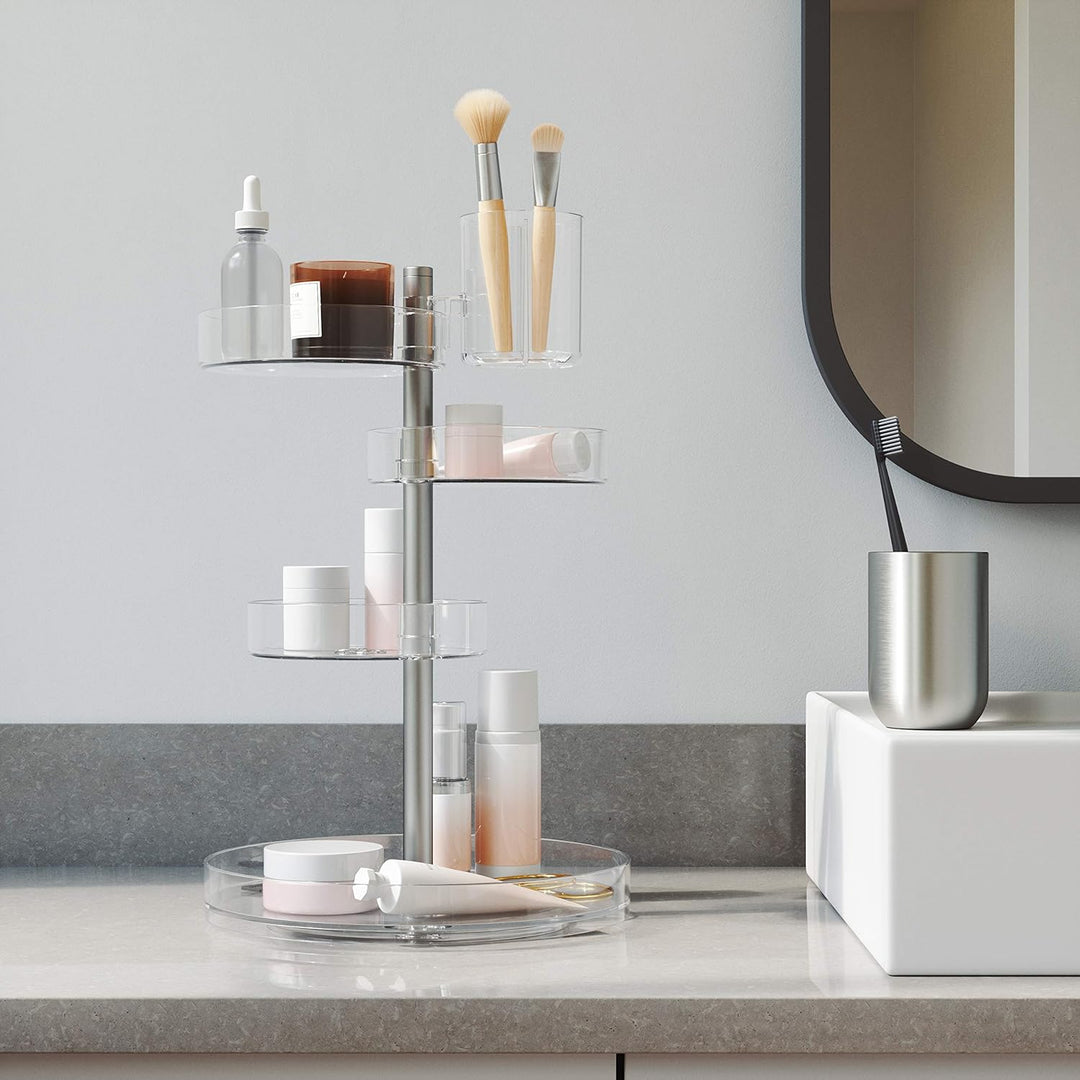 Umbra Pirouette Kosmetik Organizer mit drehbaren Fächern, Polystyrene, Transparent/Nickel, Einheitsg