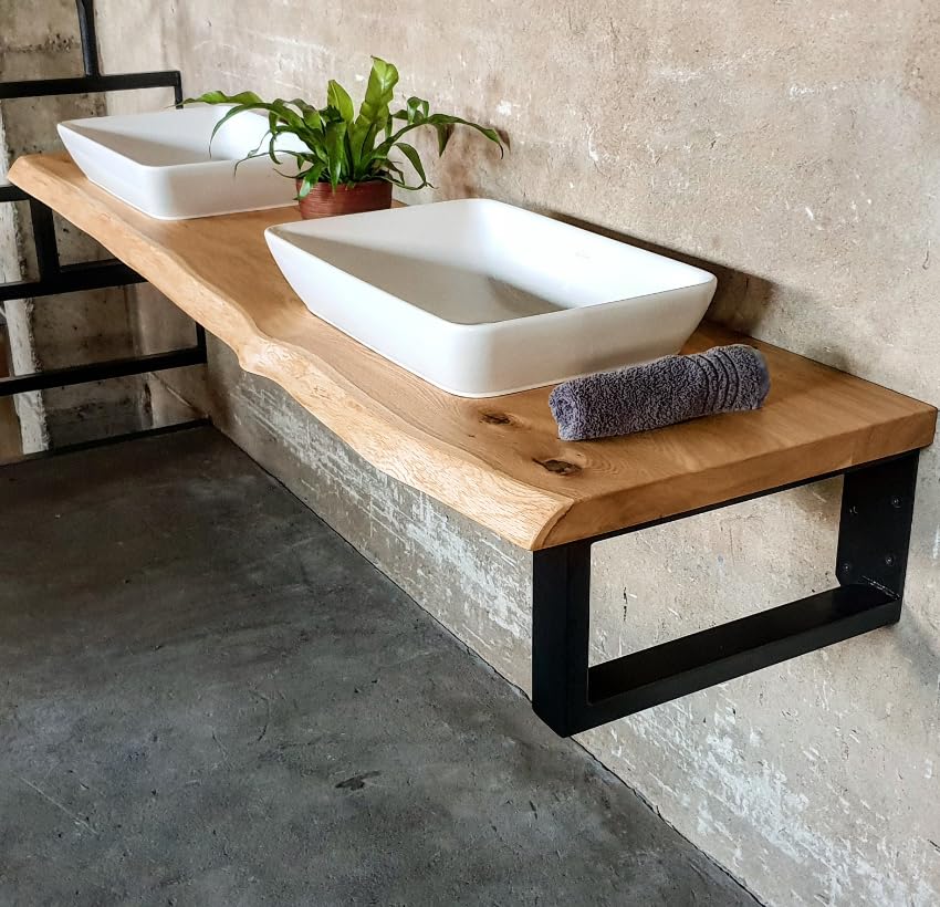 MyTimber® Waschtischplatte aus Eiche Massivholz | 4cm Starke Eichenbohlen | Ideal für Aufsatzwaschbe