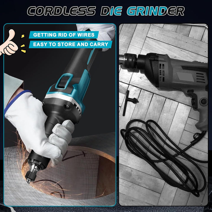 Akku Geradschleifer Kompatibel mit Makita 18V Batterie, Bürstenlos Geradeschleifer6mm Bohrfutter und