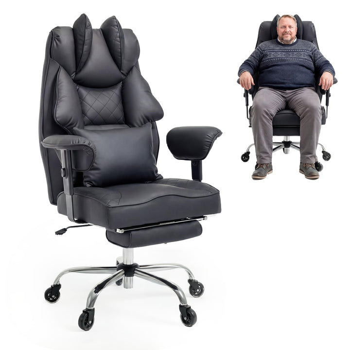 Ergonomischer Bürostuhl 200kg, XXL Chefsessel Fussstütze Homeoffice | XXL Schreibtischstuhl Ergonomi