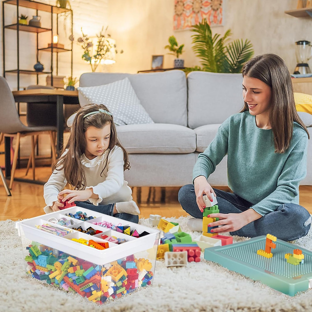 Greentainer Aufbewahrungsbox Spielzeug mit Deckel & AbnehmbaresTablett & Bauplatte,Spielzeug Box aus