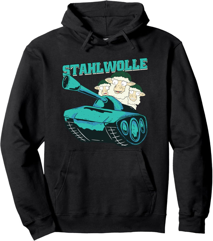 Stahlwolle Panzer fahrende Schafe Stahl Wolle Wortspiel Pullover Hoodie