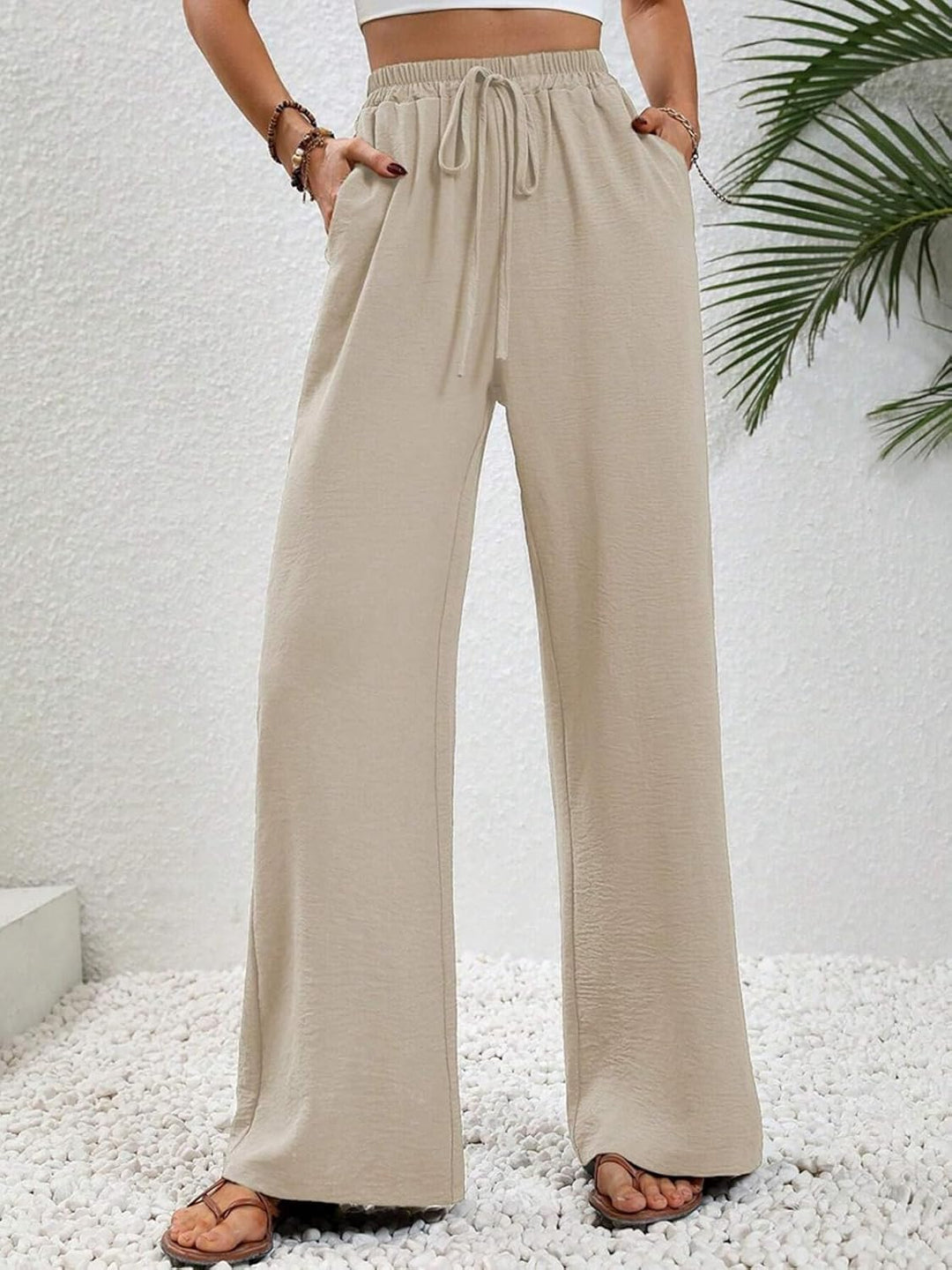 Damen Hosen Lang Sommerhose Leichte Hohe Taille Freizeithose Beige S, Beige S