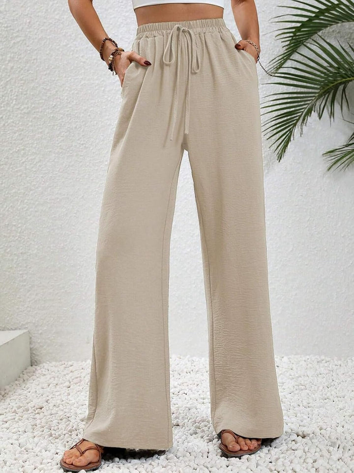 Damen Hosen Lang Sommerhose Leichte Hohe Taille Freizeithose Beige S, Beige S