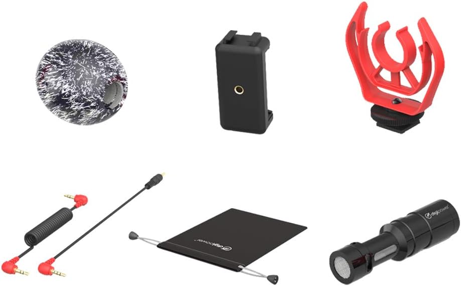 DigiPower universelles Mikrofon mit Fellwindschutz, Richtmikrofon mit Handhalterung, Schwinghalterun