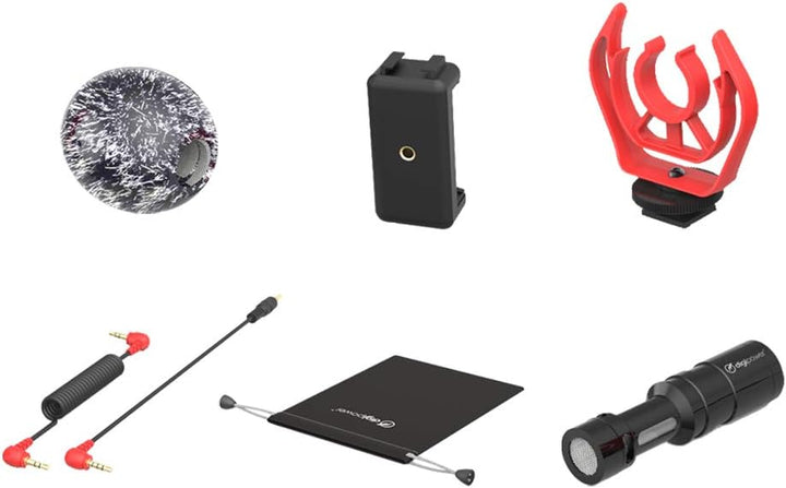 DigiPower universelles Mikrofon mit Fellwindschutz, Richtmikrofon mit Handhalterung, Schwinghalterun